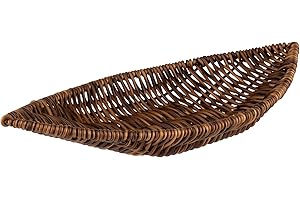 APS 40345 Corbeille en forme de bateau « COVE », panier tressé marron en polypropylène, récipient en osier avec fil en acier inoxydable, panier à viennoiseries, panier alimentaire, dimensions 30 x 15