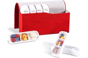 O'woda Pilulier Medicaments, 7 Jours 21 Compartiments, Caissons de Rangement, Boîte à Pilules Semainier Portable pour Médicaments, Vitamine, Huile de Poisson avec Coque (Rouge)