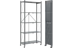 FuGuiB Folding Shelf,Shelves On Wheels,Storage Shelves, Kitchen Shelf Unit,Shelving Units For Storage,Metal Shelving Unit (Grey, 5-layer)