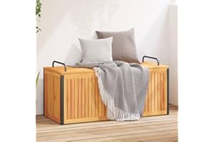 Faroom Baúl de Almacenaje Exterior 110 x 45 x 42/53 cm Madera de Acacia Arcón de Jardín Banco Jardín con Almacenamiento Acacia Maciza y Acero