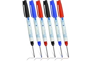 LPOLKVEMELH 6 PCS Deep Hole Marker Pens, 30mm Extra Long Reach Pen Waterproof Fine Tip Permanent Marker Pen, Multipurpose Carpenters Nib Marker Pen for Carpenters Construction Builders (Black Blue Red)