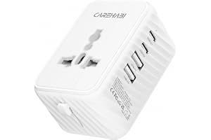 CAREHABI Universell reseadapter över hela världen, 5-i-1 internationell kontakt med 2 USB-C och 2 USB-A-portar, universell AC