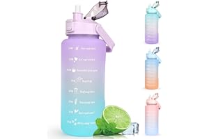 Bouteille d'eau de 2 litres sans BPA avec marquage de temps et couvercle de verrouillage, bouteille d'eau de 2 litres anti-fuite avec poignée portable, bouteille d'eau violette