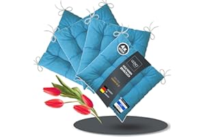 LILENO HOME - Set di 4 cuscini per sedia da giardino, cucina o sala da pranzo, 40 x 40 x 6 cm, colore: turchese, comodi e resistenti ai raggi UV, per interni ed esterni