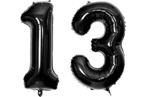 SOWIDE 40 Inch Black 13 Number Balloons,Black 1 & 3 Mylar Foil Large Balloons,13 Big Digit Number Balloon for Boys 13th 31th Birthday Anniversary Party Supplies