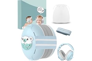 Robofun Cascos Bebe Antiruido, 2 en 1 Cascos Antiruido Bebe Protectores Auditivos para Bebés y Niños Pequeños de Hasta 48 Meses, Diseño Cómodo y Ligero Diadema Ajustable