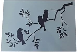Solitarydesign Shabby Chic Stencil 3 Birds in tree Mylar Vintage A3 420x297mm Premium furniture wall art
