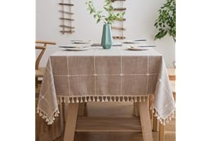 Lifetooler Mantel Cuadrado Mantel Lino Algodon Impermeable Mantel Antimanchas Diseño de borlas Lavable para la Decoración del Buffet de la Cocina(Celosía Marrón, 140x140cm)