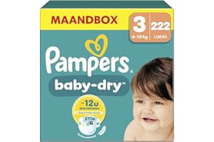 ‎PAMPERS Pampers Pieluchy rozmiar 3 (6-10 kg) Baby-Dry, Midi, pudełko miesięczne, do 12 godzin, kompleksowa ochrona przed wyciekiem, 222 szt