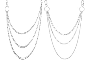 JKJF Cadenas punk para pantalones de hip hop, cadenas de bolsillo multicapa para mujeres, hombres, niñas y niños, 2 unidades, color plateado