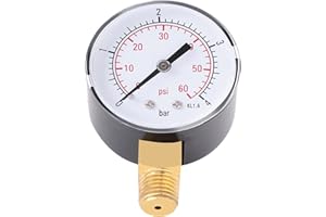FTVOGUE Manometer Mini Niederdruck Manometer 1/4" NPT Messing Seitenhalterung für Heizöl, Öl oder Wasser 0-4bar / 0-60psi NPT