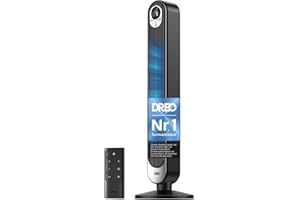 Dreo 20dB DC Motor Turmventilator Leiser, 11M Windentfernung Ventilator mit Kühlung Fernbedienung, 9 Stufen 4 Modi, 90° Oszillierender Stand Ventilatoren für Schlafzimmer, Tower Fan mit 12H Timer