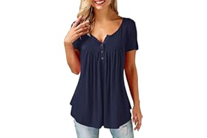 Beluring Women Casual V Neck Pleated Tunic Tops Shirts Blouse