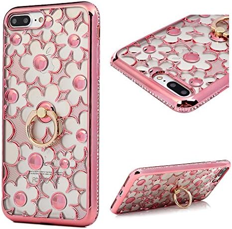 iPhone 7 Plus Case,360°Rotation Ring Stand Holder Finger Grip Ultra Slim TPU Silicone Case Flexible Lightweight Cover Protective Anti-Scratch Shockproof Bumper Anti-Slip Grip Case Cover for Samsung iPhone 7 Plus - Rose Gold