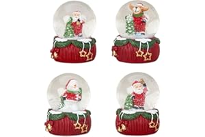 GESCHENKESTADL 4 Stück Schneekugeln 6,2cm Weihnachtsmann Schneemann Elch Weihnachtsmotive Weihnachtsdekoration