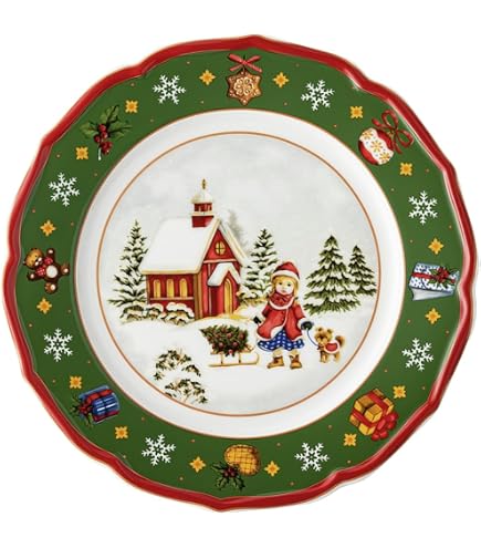 Assiettes Plates En Grès Décorées Noël - Lot De 6 - Diamètre 26,5 Cm - Motif Winter Village (village Enneigé) Bleu Et Blanc - Passent Au Lave-vaisselle Et Micro-ondes - 5