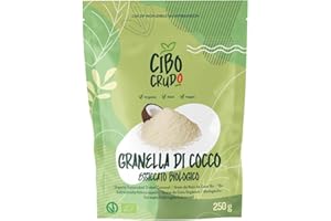 CIBO CRUDO CRUDO BIOLOGICO VEGAN Granella di Cocco Biologica e Cruda - 250g. Cocco in Scaglie Essiccato Senza Zucchero Naturale al 100%. Coco Rapé Disidratato Ricco di Fibre e Sali Minerali.