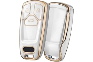 OATSBASF Car Key Cover Compatible with Audi A4L A6L A8 Q5 Q7 TTS TT Silicone TPU 3 Buttons Key Box Shell