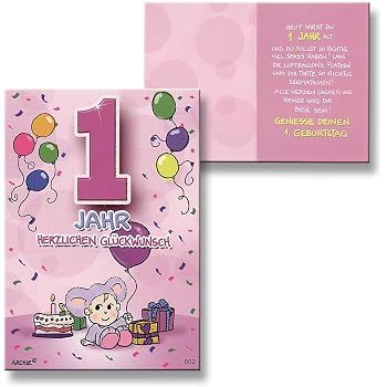 Geburtstagskarte Zum 1. Geburtstag Für Mädchen - Rosa Design Mit Glitzer, 20,6x14,5 Cm