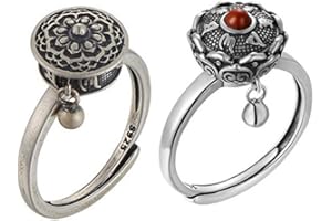 Fauitay Anillo tibetano budista giratorio con molinillo de oración OM, latón, Lotus Mantra, anillo de la suerte (anillo retro de plata antigua)