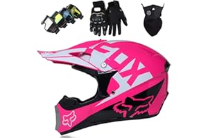 KIVEM Motocross Helm, Pro Kinder Adult DH Fullface Motorrad Cross Helm Set (Brille Handschuhe Maske) für MTB ATV Roller Downhill Offroad - DOT - mit Fox Design - Persönlichkeit cool - Rosa,XL
