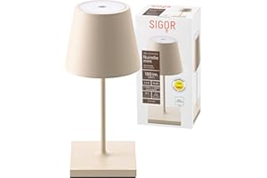 ‎SIGOR SIGOR Nuindie mini - Dimmbare kleine LED Akku-Tischlampe Indoor & Outdoor, IP54 spritzwassergeschützt, Höhe 25 cm, aufladbar mit Easy Connect, 12 h Leuchtdauer, dünenbeige