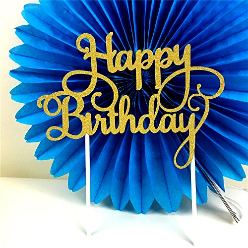 PuTwo Handgefertigte 1 Count Happy Birthday Kuchen Dekorieren Geburtstagskuchen Topper – Gold - 5