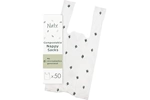 ECO BY NATY Naty compostable nappy bags | Easy tie handles | Fragrance-free nappy sacks for baby nappy changing & disposal, travel and pet waste |Plant-based bags for prams | On-the-go use | 50 count