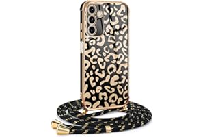 Mkej Funda para Samsung Galaxy A13 5G/ A04S con Cuerda, TPU Suave Silicona diseño de Leopardo con Chapado en Oro de Lujo, Funda Samsung A13 5G/ A04S Cuerda para Mujeres y niñas, Oro Negro