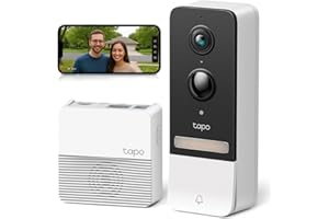 TP-Link Tapo 2K(5MP) Sonnette sans Fil avec Caméra D230S1,Visiophone sans Fil Sonnette Extérieure Étanche IP64 avec Batterie,Hub carillon inclus, Détection De Mouvement PIR,Vision Nocturne en couleurs