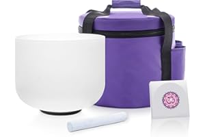 KVKA 432hz Crystal Singing Bowl, 8 Inch B note White Chakra Singing Bowl kristall klangschalen for Yoga Meditation Sound Healing with Carry Bags