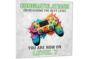 PURPLE FOX Kartka urodzinowa dla gracza na 7. urodziny - 7 lat siedem lat, siódma karta urodzinowa dla nastoletnich chłopców 145 x 145 mm