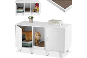 tectake® Mueble Arenero Gatos 2 en 1 con Entrada Lateral y Puertas Magnéticas, Compartimento Integrado, Alfombra Arenero Gato, para Caja de Arena Gatos - Blanco