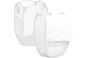 DOGMOON Pop-Up-Wäschekörbe, 2 Stück Faltbarer Laundry Basket Mesh, 75L Faltbarer Wäschekorb aus Mesh, Atmungsaktiver Wabennetz-Wäschekorb für Kinderzimmer College Dorm Camping und Reisen(Weiß)
