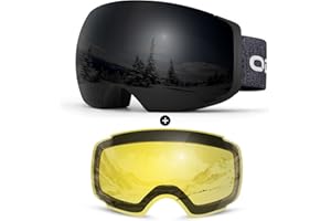 Odoland Gafas de esquí unisex para hombre y mujer, gafas de snowboard sin marco, con cristal cambiante magnético, protección UV, antiniebla, gafas de nieve compatibles con cascos, gafas de esquí para