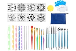 SIPLIV Mandala Dotting Tools Set Mandala Pochoir Boule Stylet Brosse Acrylique Tige Plateau De Peinture Ensemble pour Roches Tissu Mur Nail Art Peinture Coloriage Dessin Dessin - 35 pcs