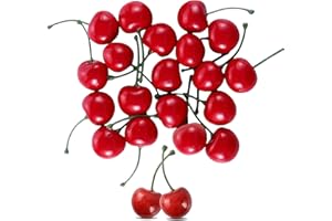 Goiern 20 pezzi di ciliegie artificiali, decorazione di frutta finte simulazione modello ciliegia realistica frutta ciliegia decorazione per la casa, la cucina, le feste, la scrivania (rosso)