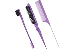 AUXSOUL 3 pezzi Spazzola Pettini per Styling Capelli, Professionale Spazzola e Pettine a Doppio Bordo, Pettine con Spazzola, Spazzola per Bordi Pettine a Coda Topo,per Styling, salone parrucchieri