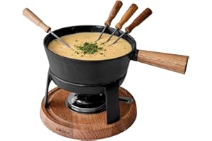 BOSKA Juego de fondue Pro L - Juego de fondue de alta calidad - Juegos de fondue de queso - Olla de fondue de hierro fundido - Adecuado para cualquier estufa - Incluye 6 tenedores de fondue de madera