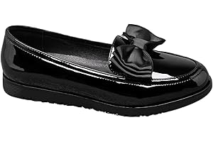 IVACHY Women's Black Patent Loafers with Bow or Tassel Style – Slip-On Flat Shoes – Comfortable Stylish Casual Work Flats for Office, School, Everyday Wear