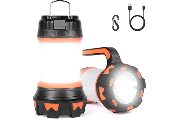 flintronic Lanterne LED Rechargeable, 1000 Lumens 4000mAh Lampe Camping 360°, Lampe Led Rechargeable Projecteur Portable, Ultra Puissante, Lampe de Camping 6 Modes, Câble USB Inclus, IPX4 Étanche