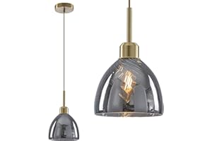 WILON Vintage Pendant Light, Conical Grey Light Shade Ceiling, Glass Lampshade, Adjustable Industrial Ceiling Lights, Hanging Lights for Living Room Dining Room Hallway