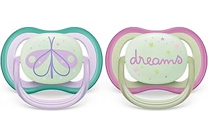 Philips Avent Sucette Ultra Air - 2 tétines légères et respirantes et lumineuses dans le noir pour bébé de 0 à 6 mois sans bisphénol A, avec étui stérilisateur (modèle SCF376/19)
