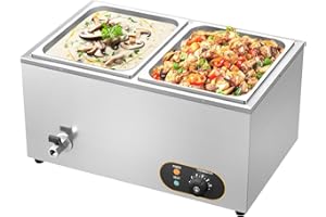 MOOTACO Bain Marie Électrique en Acier Inoxydable, Température réglable, 2X 1/2 GN Récipients avec Couvercle, 1500W …