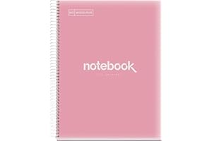 Miquelrius - Quaderno a spirale con copertina in plastica, 160 fogli, 8 colori a quadretti A4 Rosa