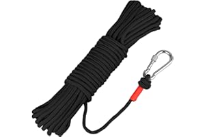 POWMAG Cuerda de Seguridad de Alta Resistencia, Cuerda de Nailon Trenzado, Cuerda de Escalada, Cuerda de Pesca, Cuerda de Rescate con mosquetón, Cuerda Multiusos para Pesca magnética (8 mm, Negro)
