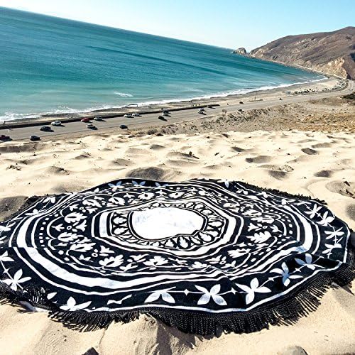 SunJin Rounded sassy beach cushion yoga mat outside of bikini,4762 black and white black and white flowers