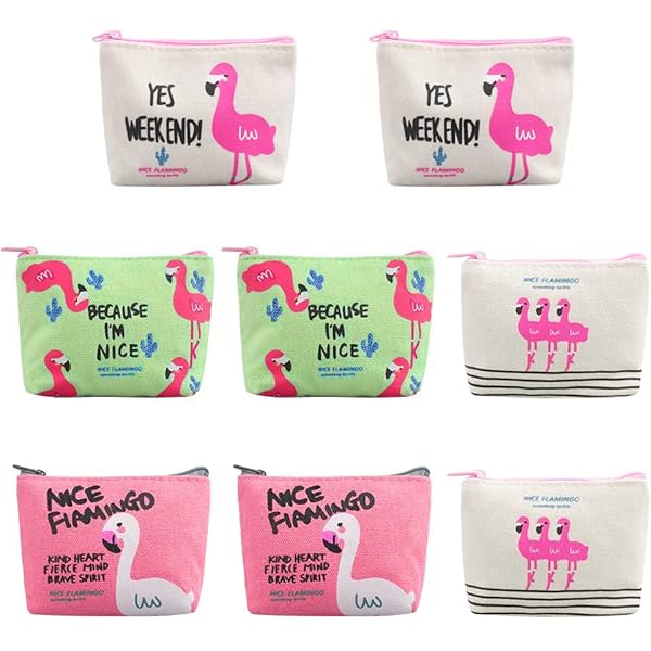 Portamonete In Tela Fenicottero - 8 Pezzi Con Cerniera Per Donna E Ragazzi - Foto 7