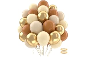 QIFU 62 Pezzi Palloncini Marroni, Beige e Oro per Compleanno, Matrimonio, Fidanzamento, Baby Shower - Decorazione Festa
