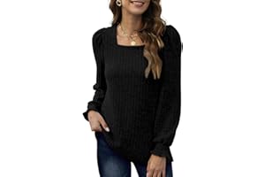 Aokosor Long Sleeve Tops Women Lightweight Jumpers Ladies Square Neck Sweatshirts Casual Puff Sleeves